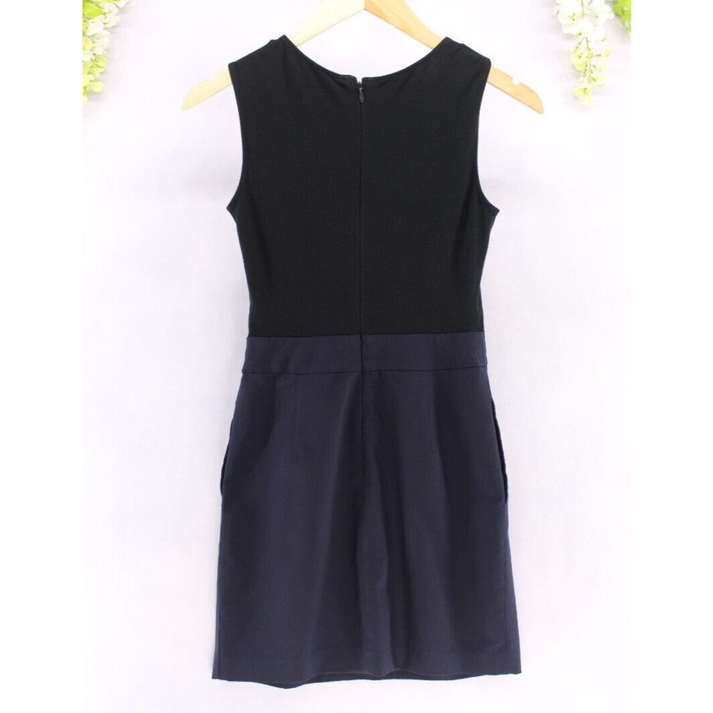 Theory Women's Wool Mini Dress Darua Tailor Sleeveless Navy/Black Size 00 - Picture 2 of 7